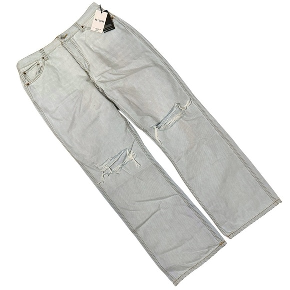 Re/Done Denim - RE/DONE 90s High Rise Loose Jeans Light Wash Distressed Knees NWT